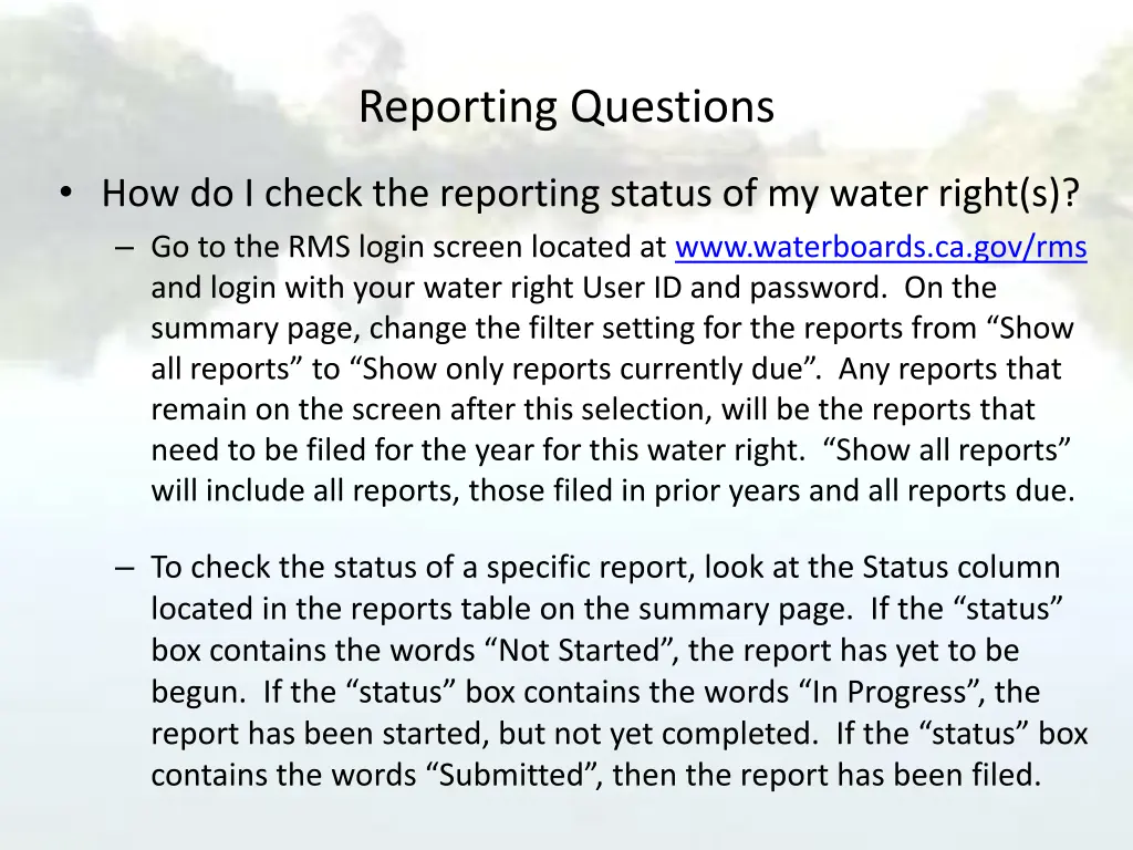 reporting questions