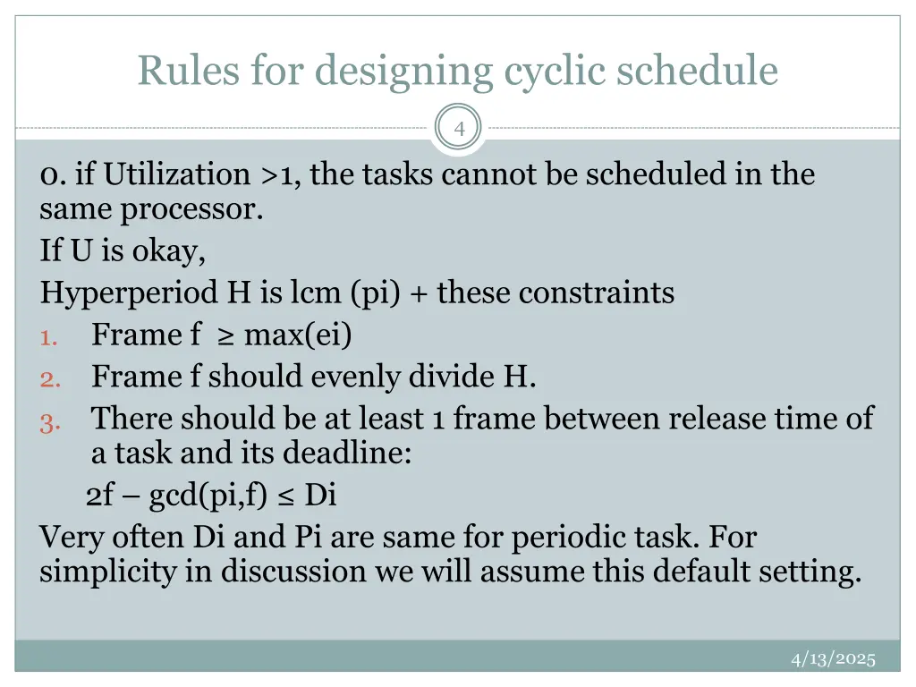 rules for designing cyclic schedule