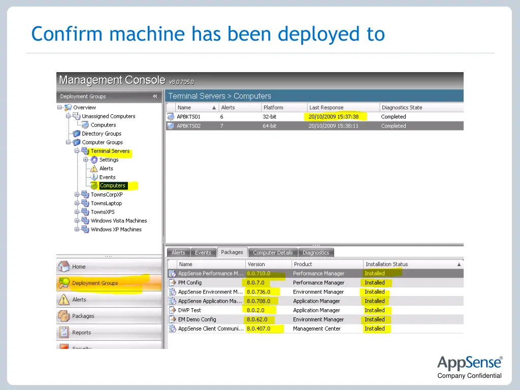 confirm machine has been deployed to
