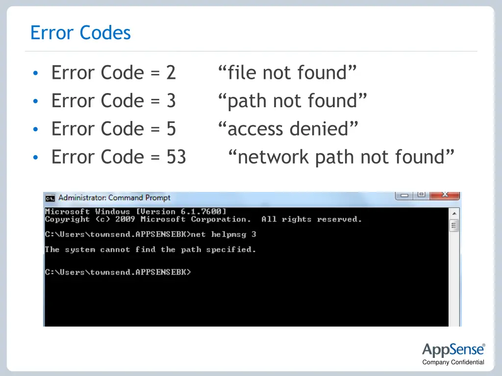 error codes