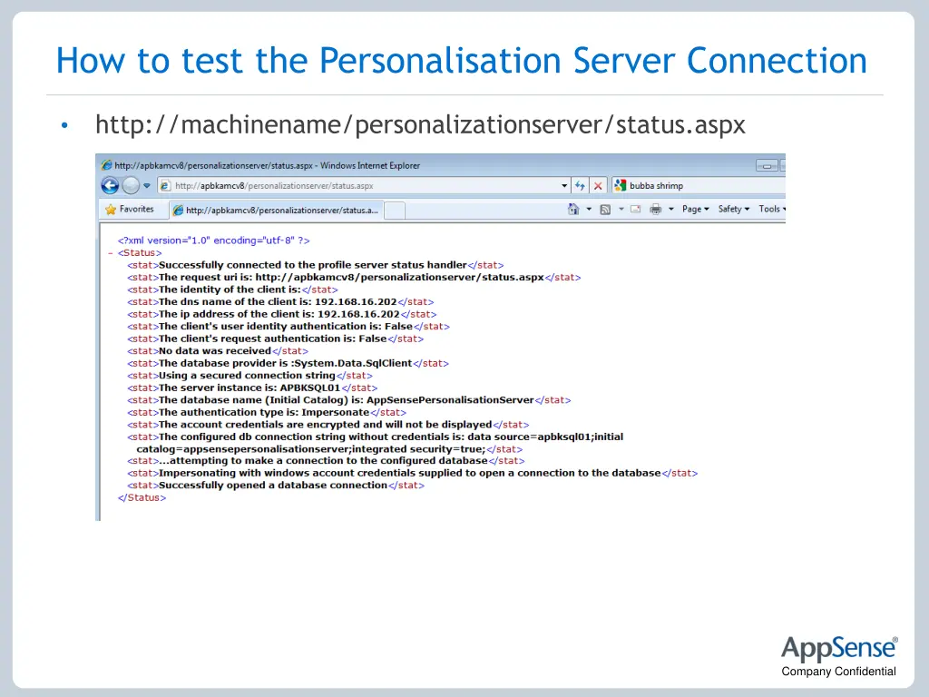 how to test the personalisation server connection