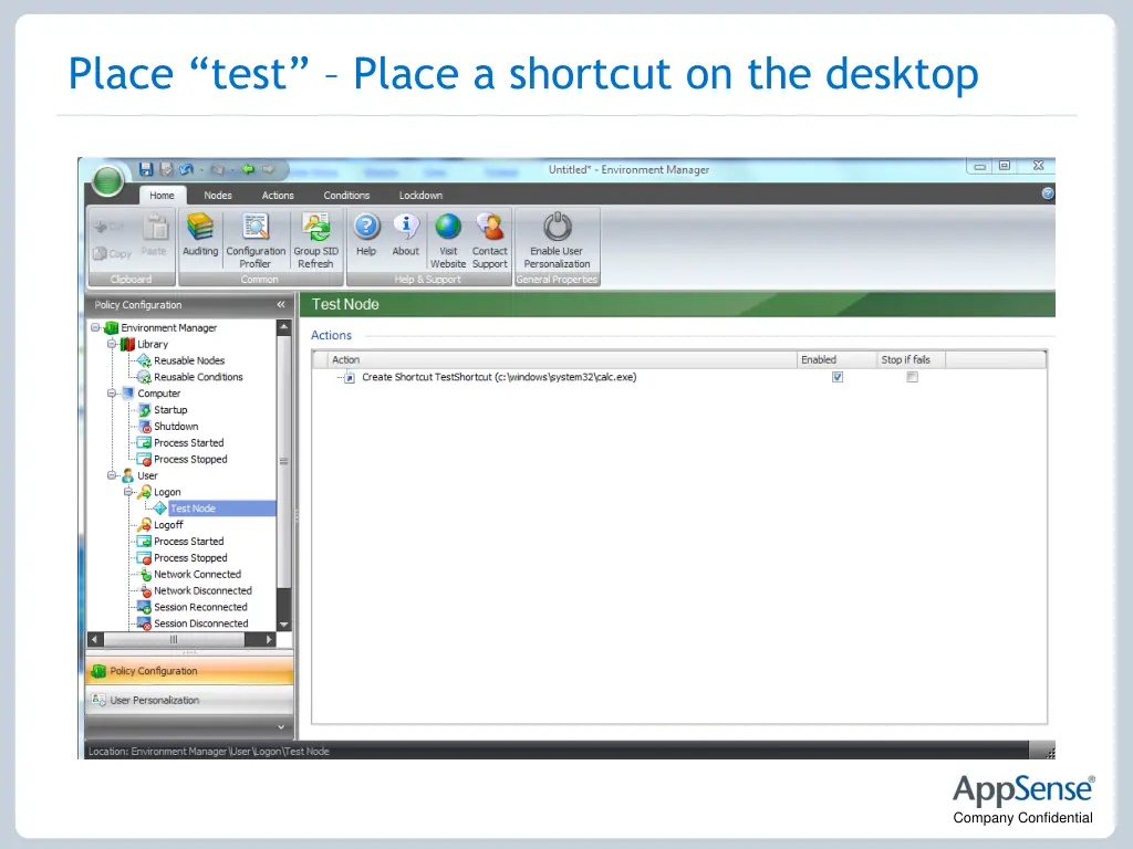 place test place a shortcut on the desktop