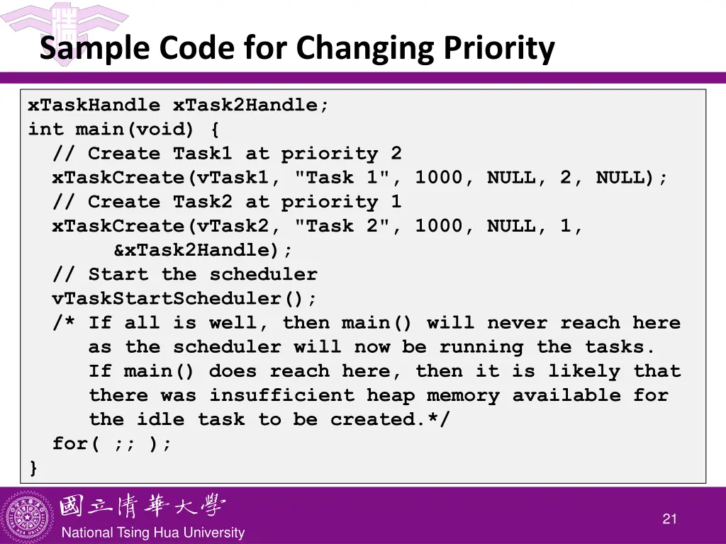 sample code for changing priority 1