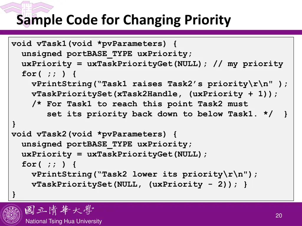 sample code for changing priority