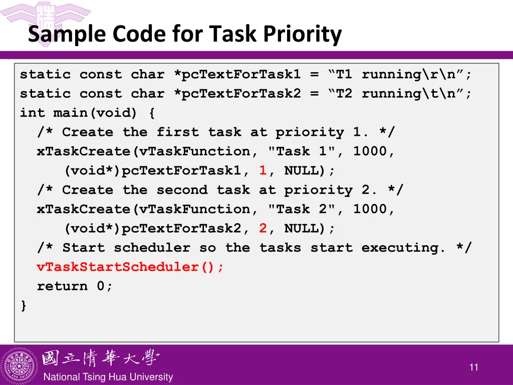 sample code for task priority