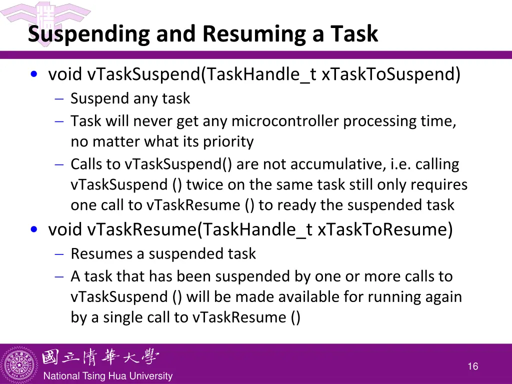 suspending and resuming a task