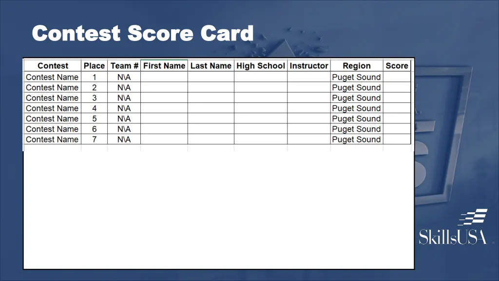 contest score card contest score card