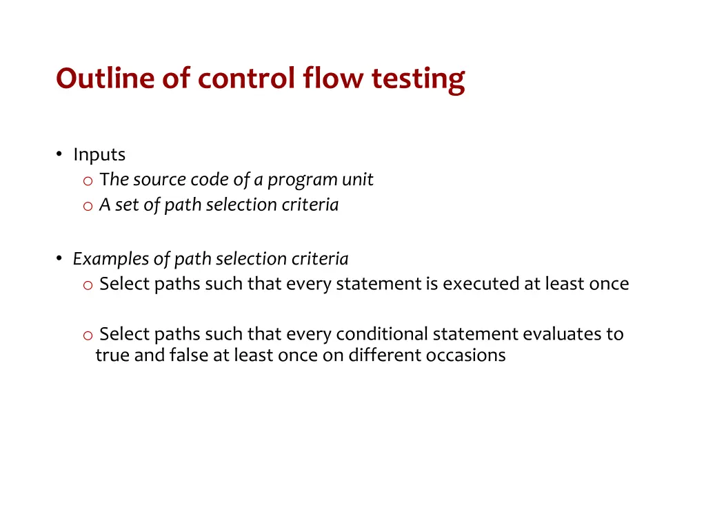 outline of control flow testing