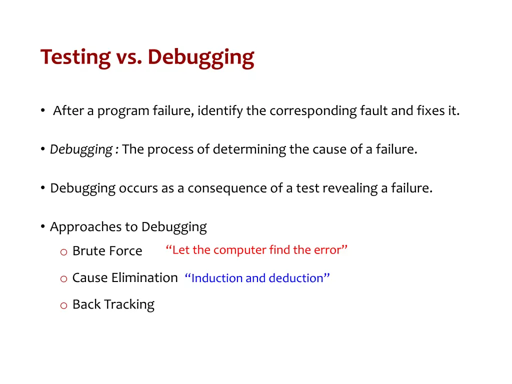 testing vs debugging