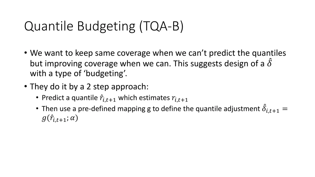 quantile budgeting tqa b