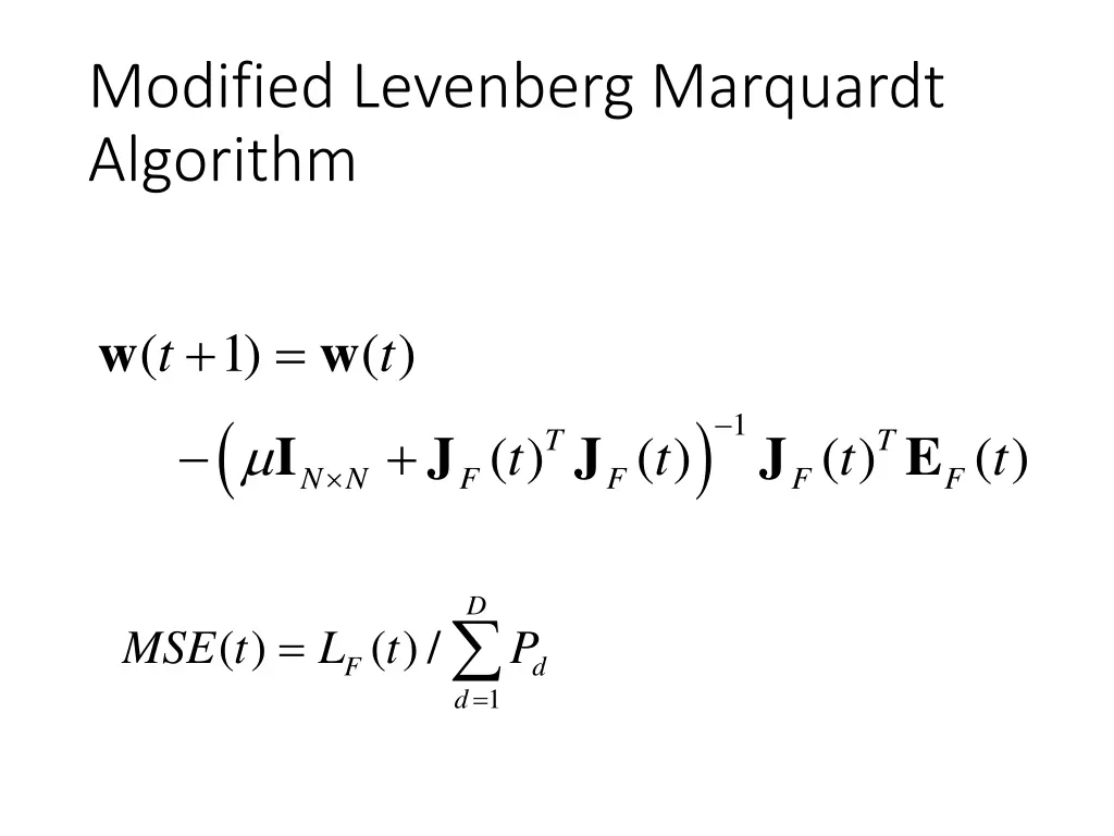 modified levenberg marquardt algorithm 1