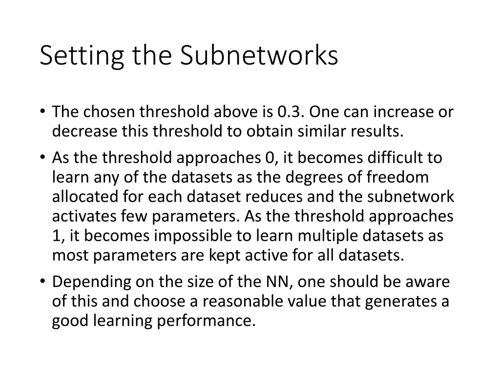 setting the subnetworks 1