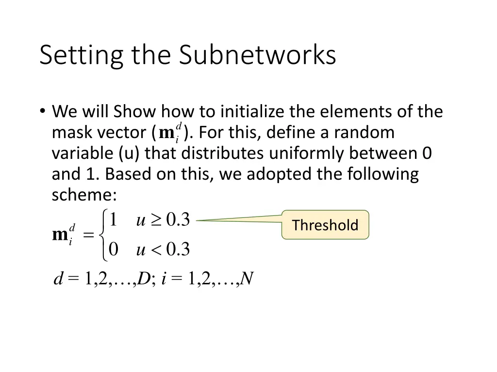setting the subnetworks