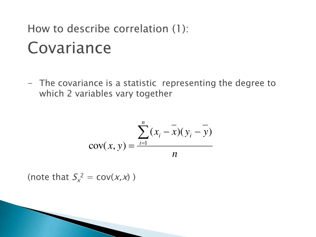 how to describe correlation 1 covariance