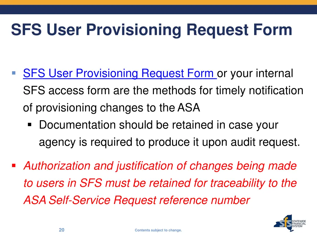 sfs user provisioning request form