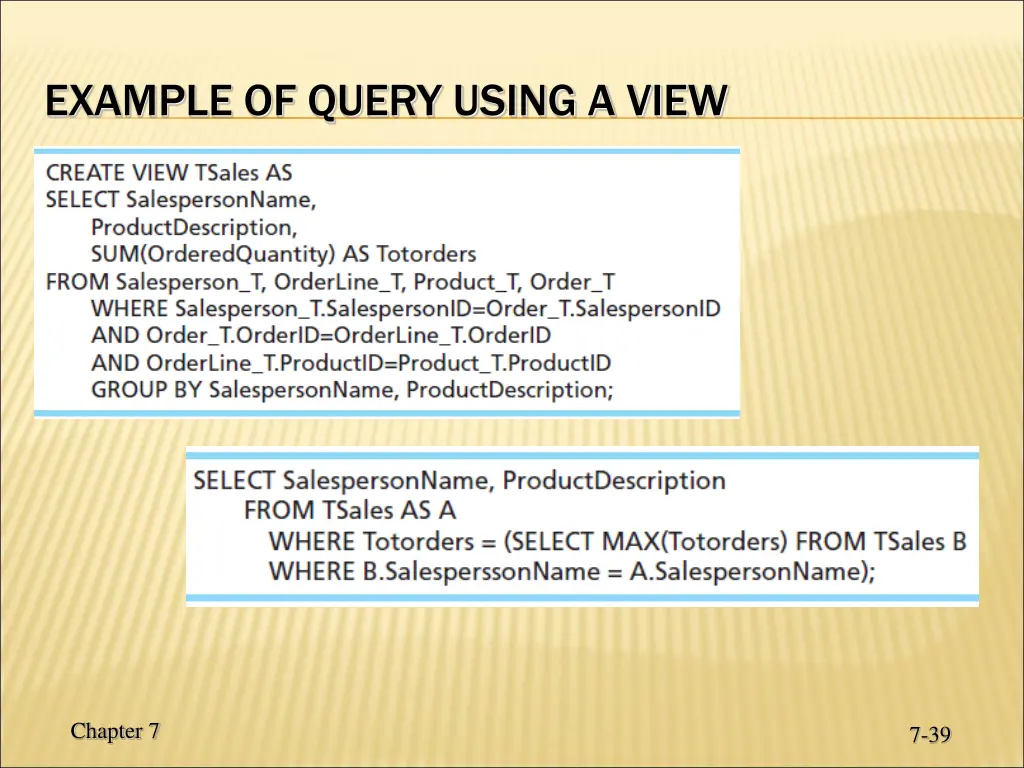 example of query using a view