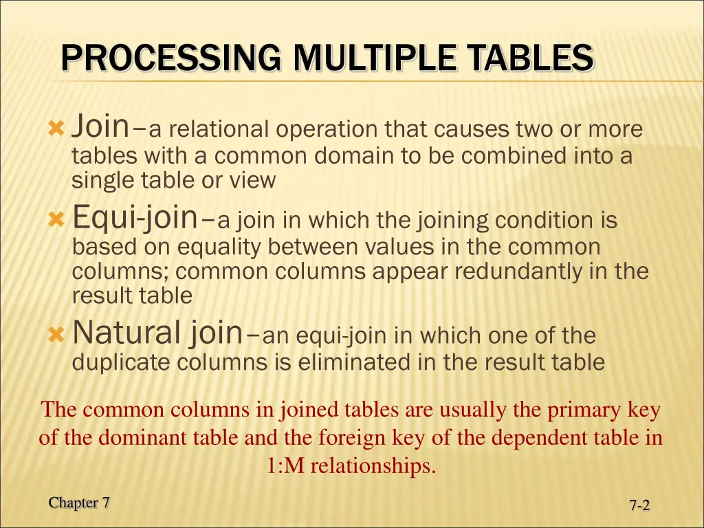 processing multiple tables