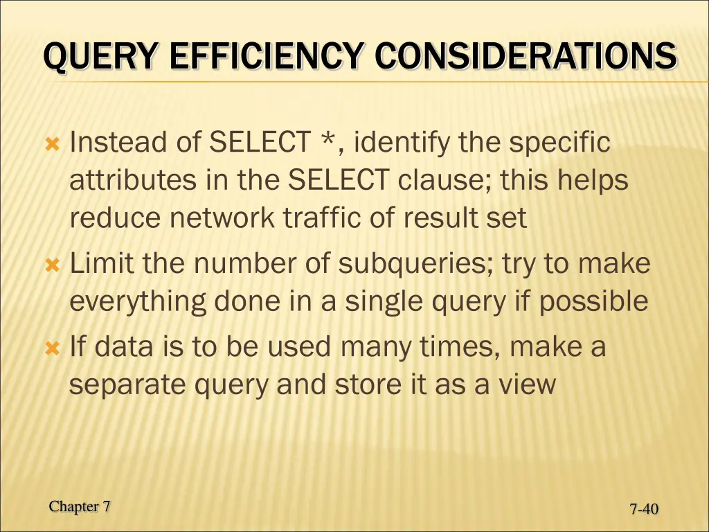 query efficiency considerations