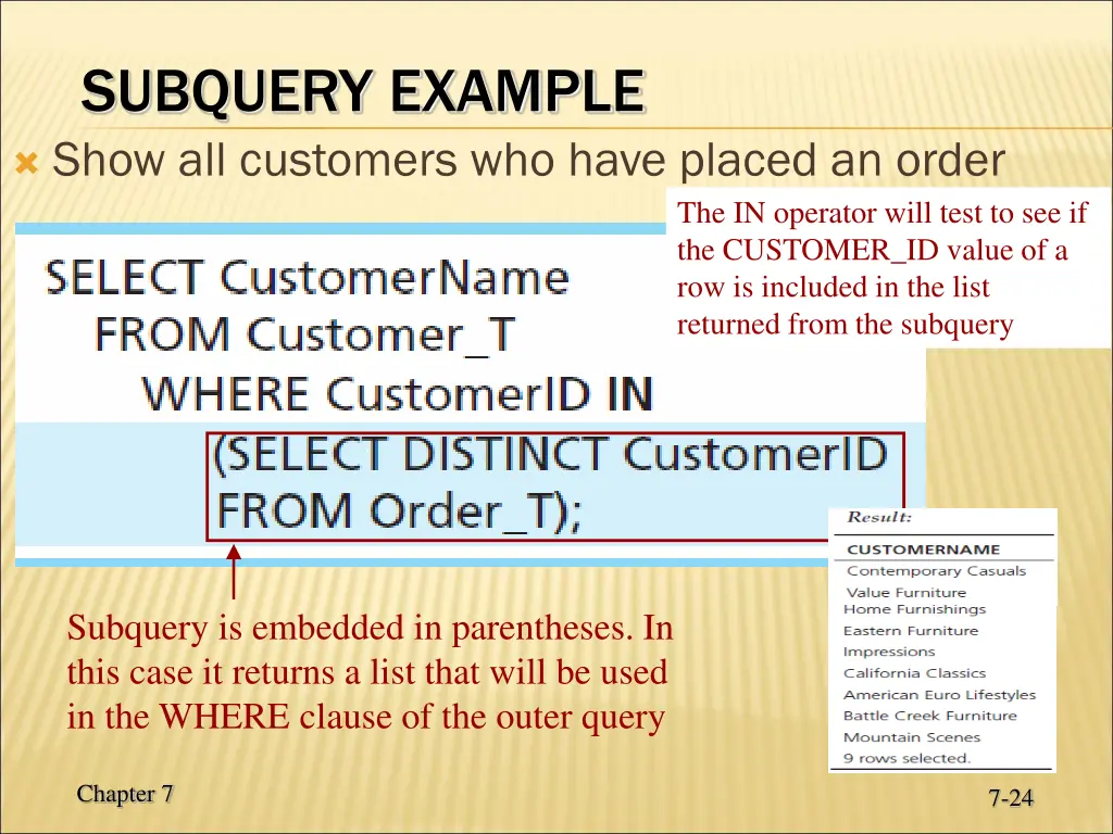 subquery example show all customers who have