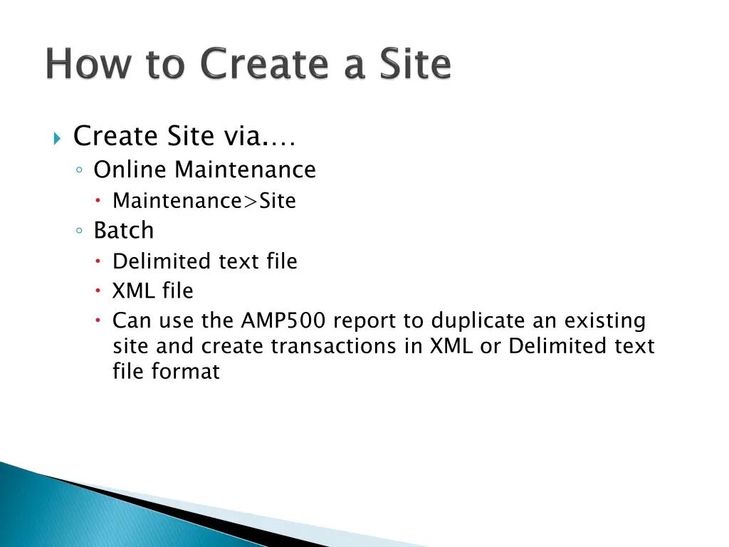 create site via online maintenance maintenance