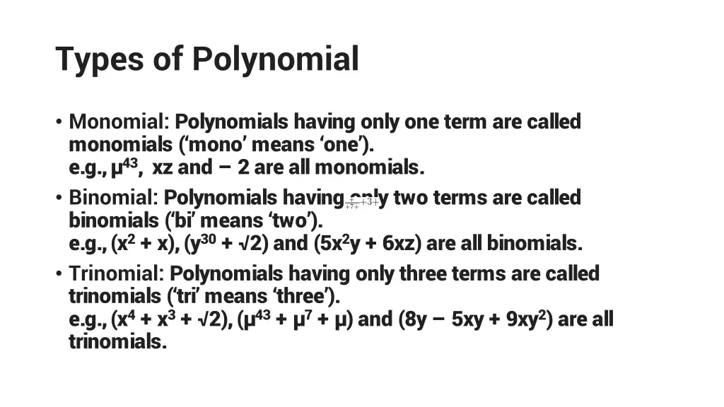 types of polynomial