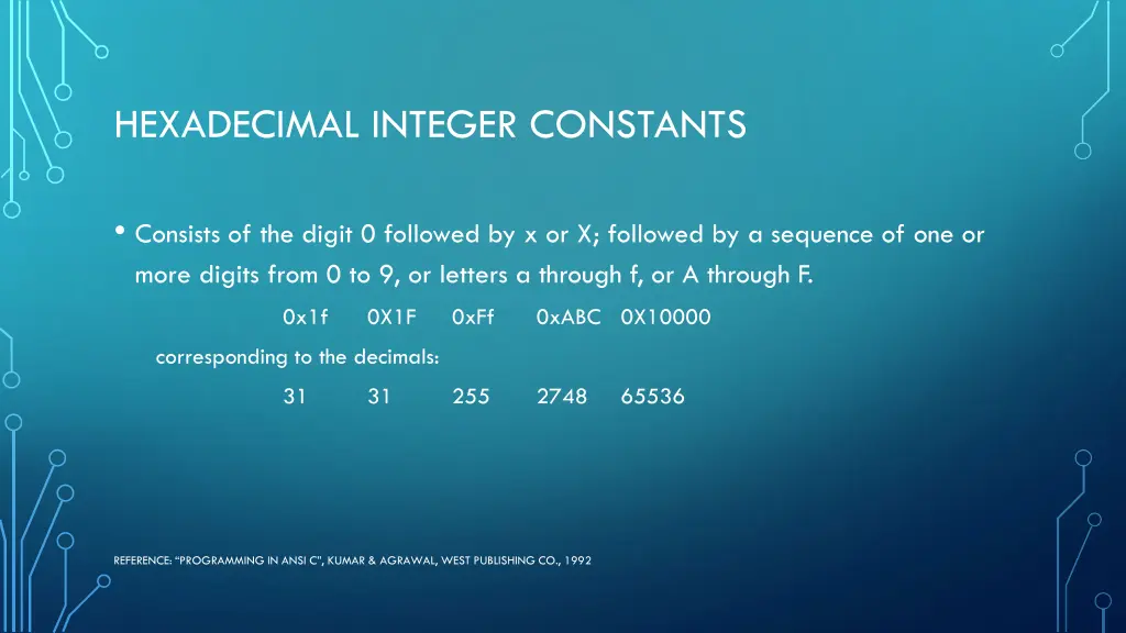 hexadecimal integer constants