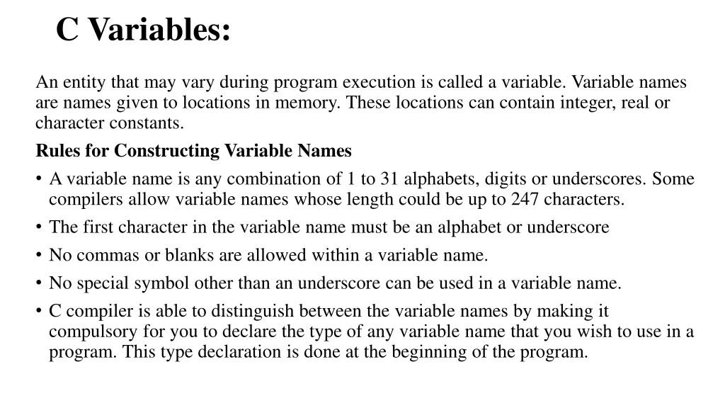 c variables