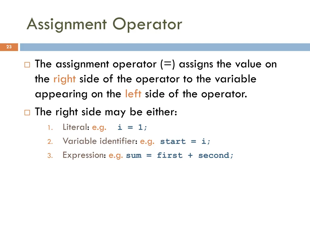assignment operator 1