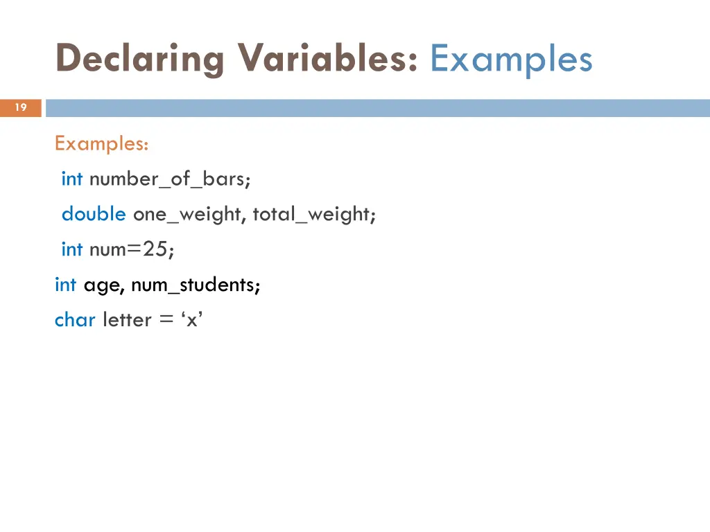 declaring variables examples