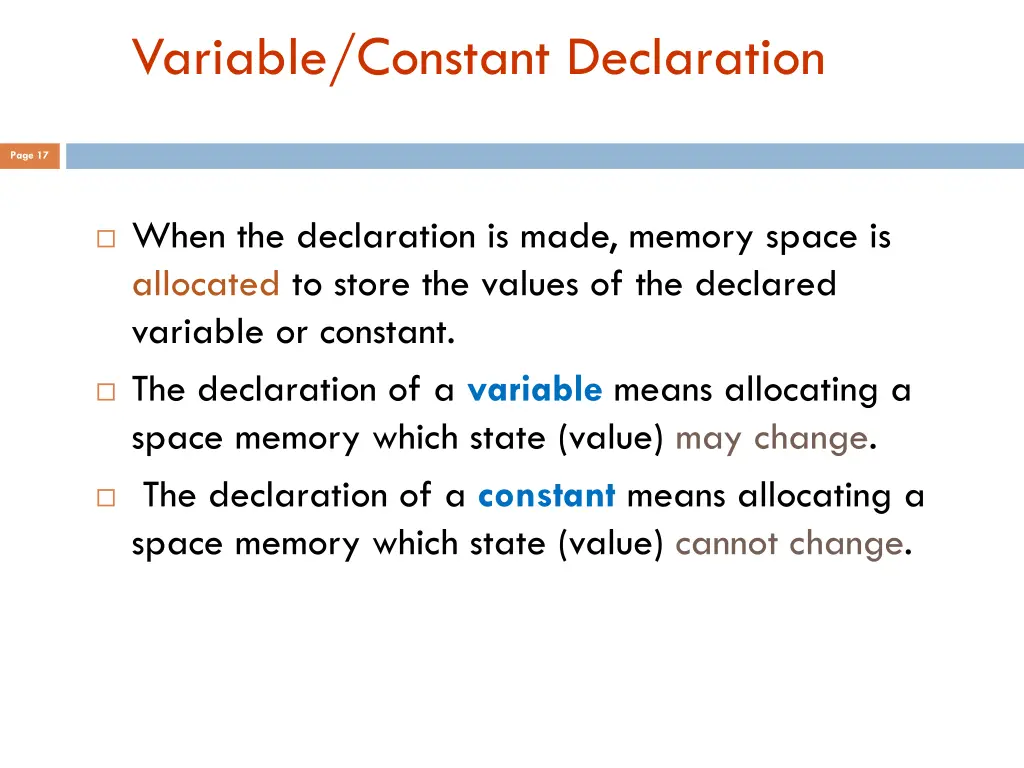 variable constant declaration