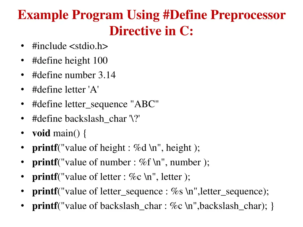 example program using define preprocessor