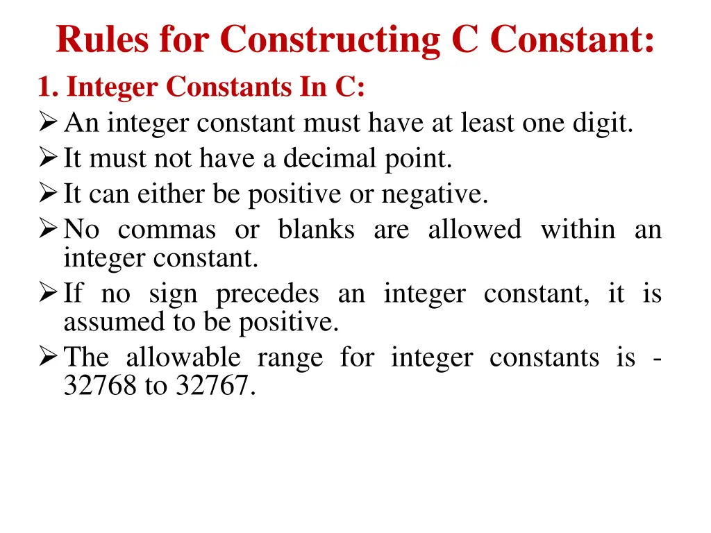 rules for constructing c constant 1 integer
