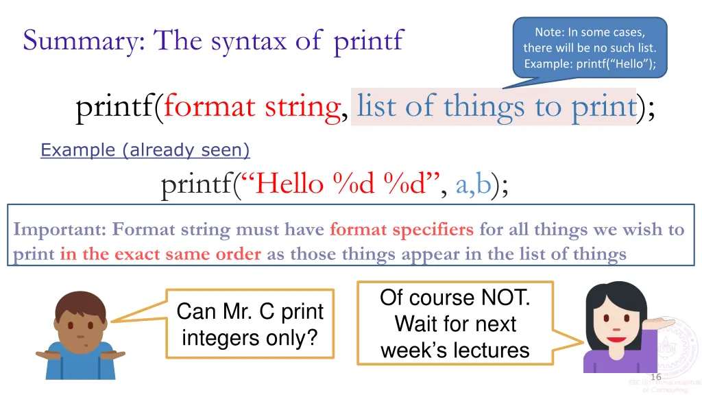 summary the syntax of printf