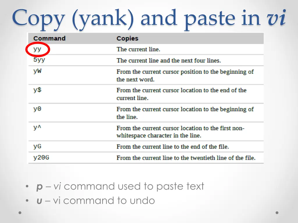 copy yank and paste in vi