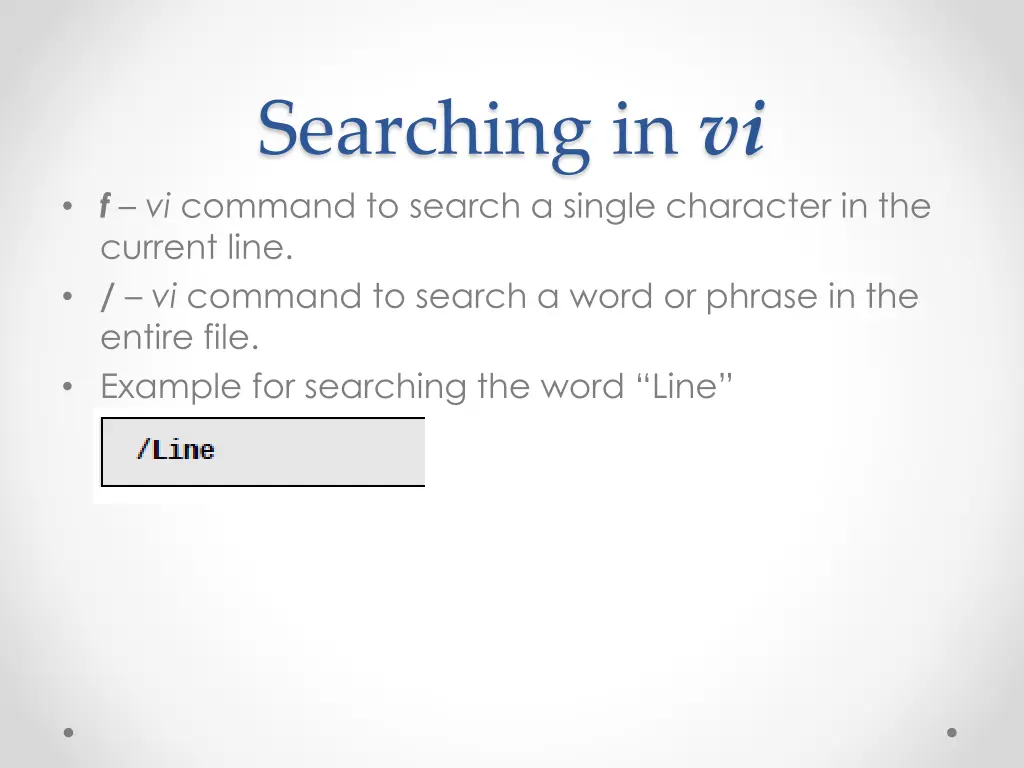 searching in vi f vi command to search a single