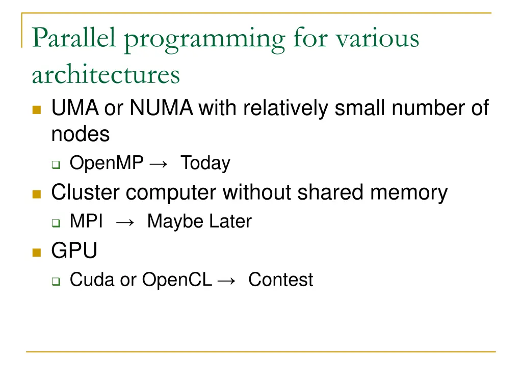 parallel programming for various architectures