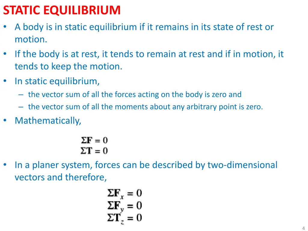 static equilibrium a body is in static