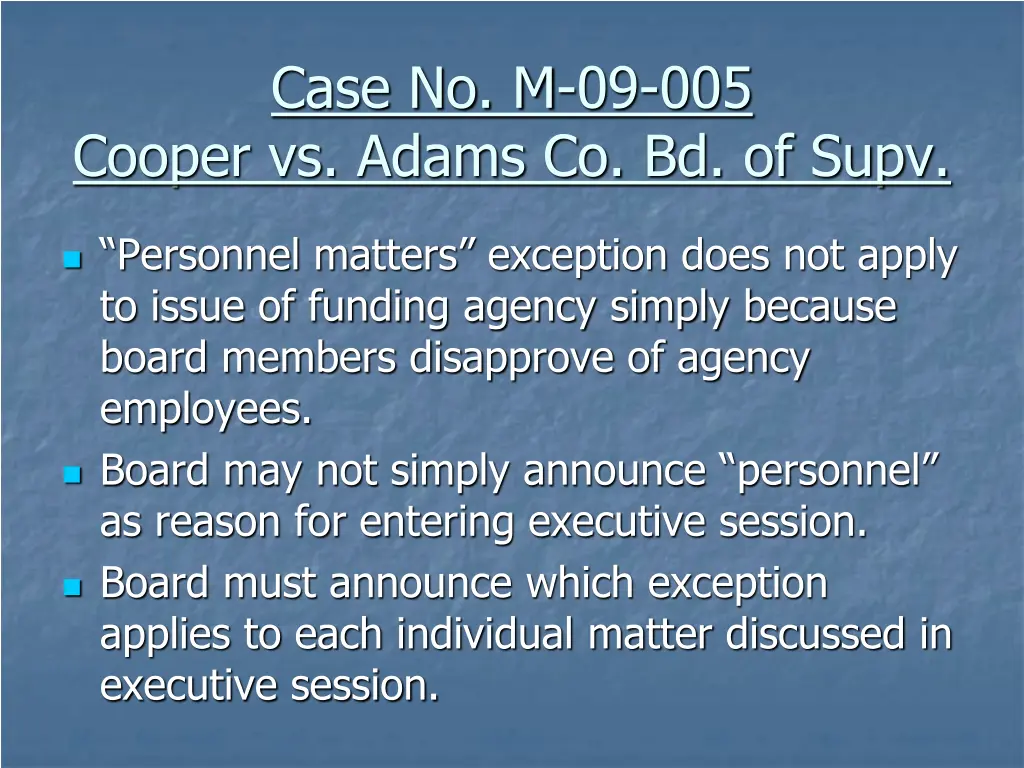 case no m 09 005 cooper vs adams co bd of supv