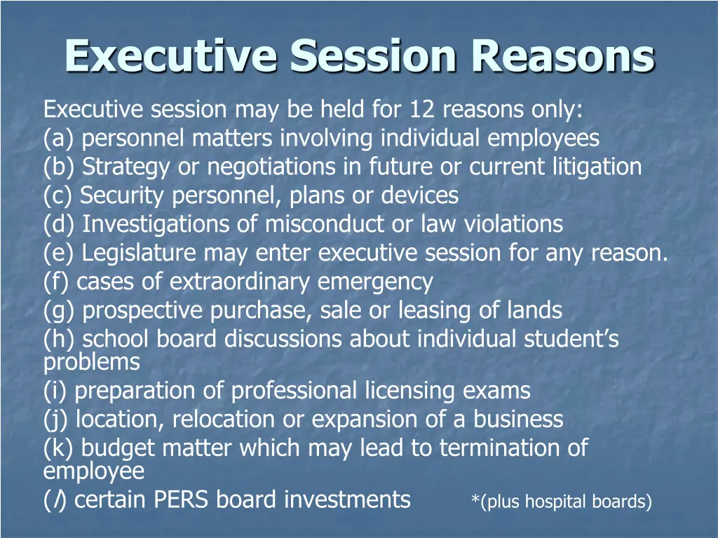 executive session reasons