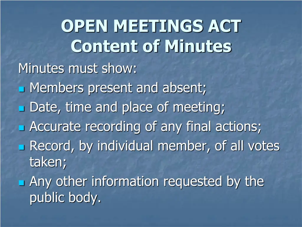 open meetings act content of minutes