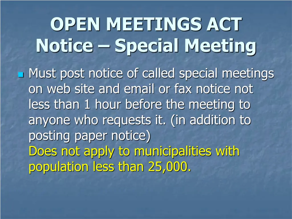 open meetings act notice special meeting