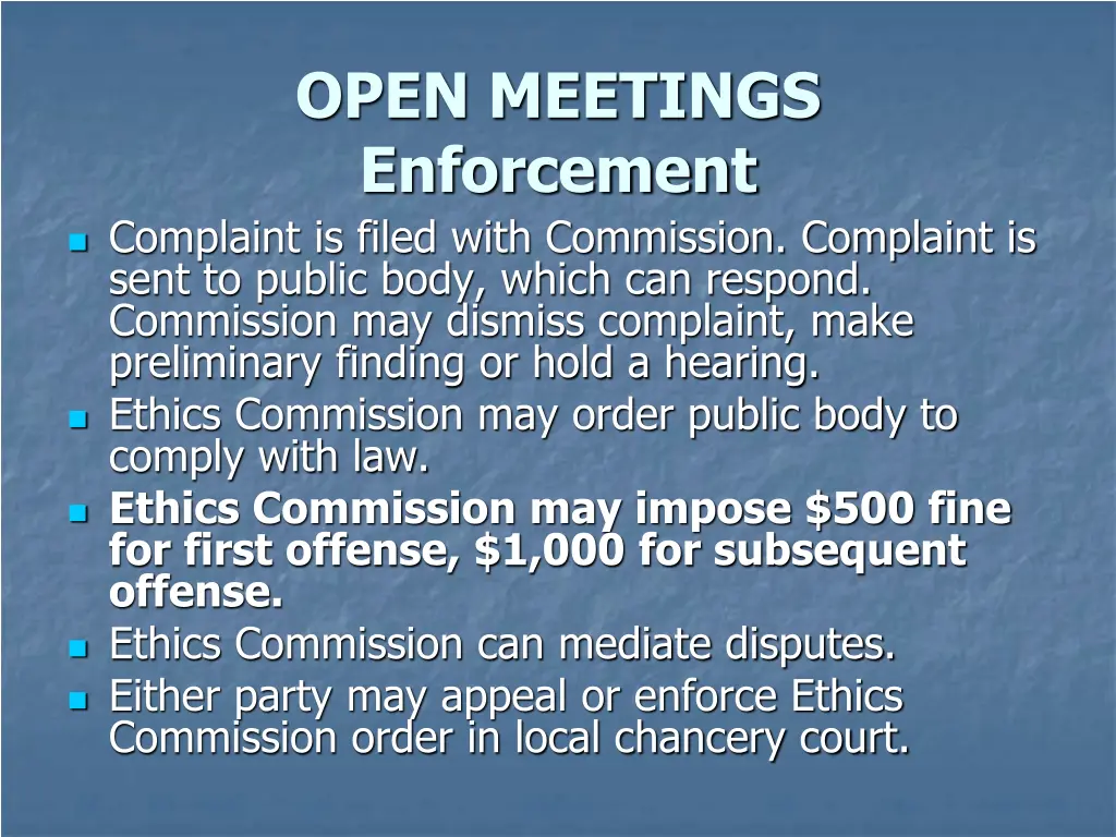 open meetings enforcement complaint is filed with