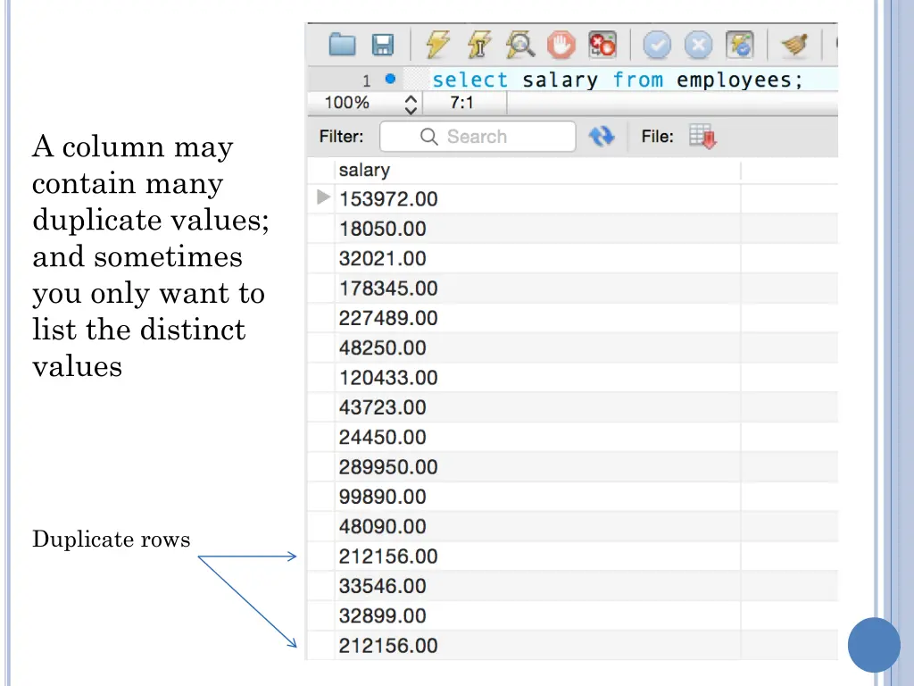 a column may contain many duplicate values