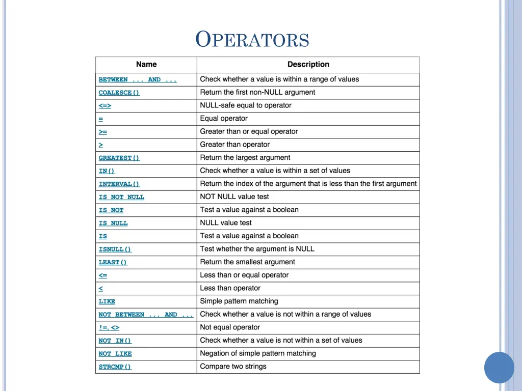 o perators