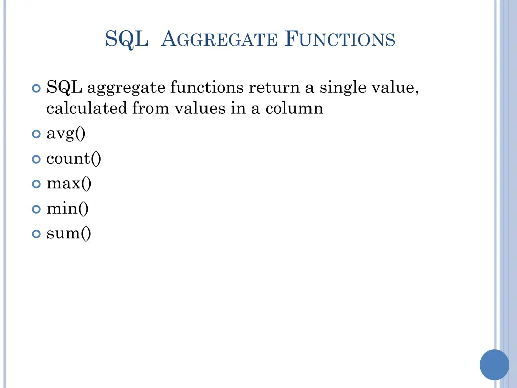 sql a ggregate f unctions