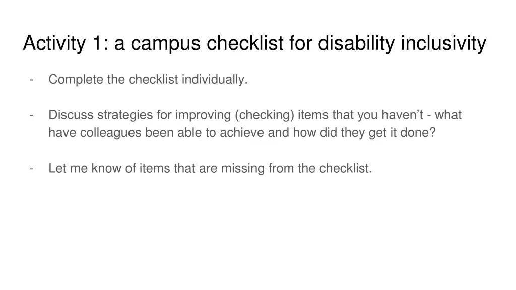 activity 1 a campus checklist for disability