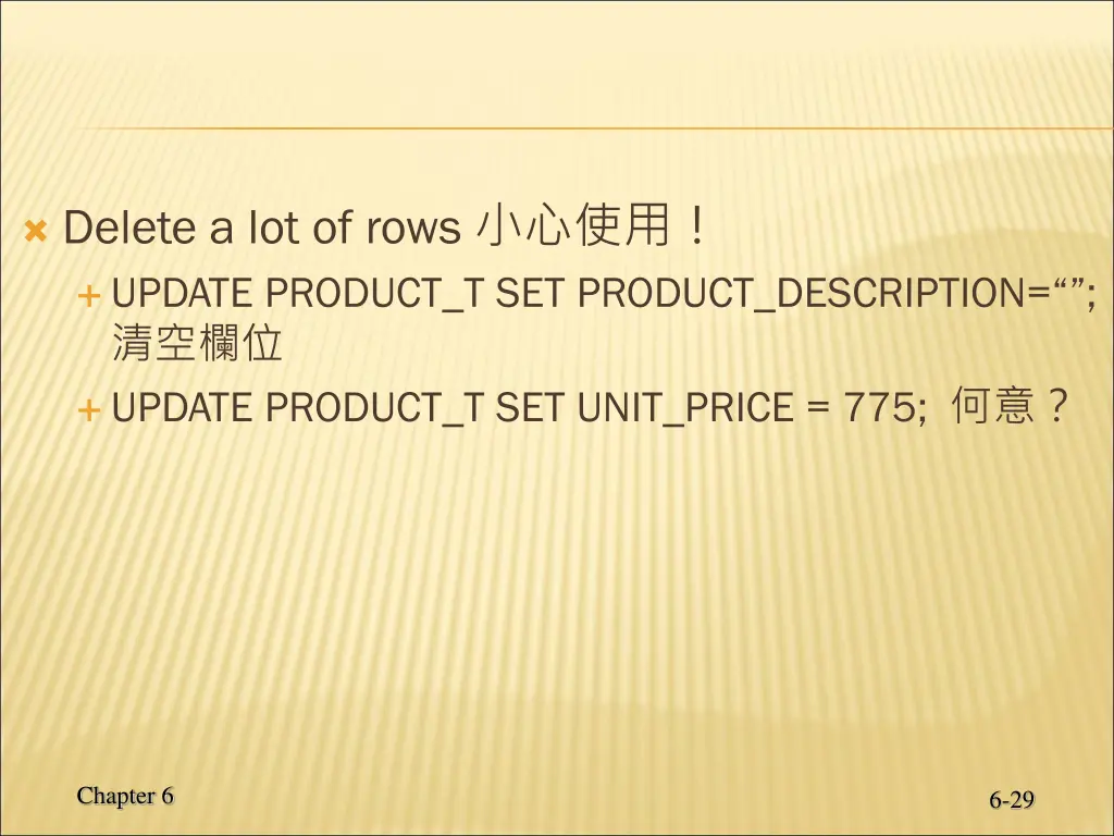delete a lot of rows update product t set product