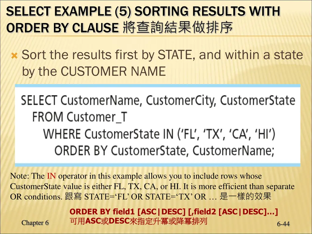 select example 5 sorting results with order