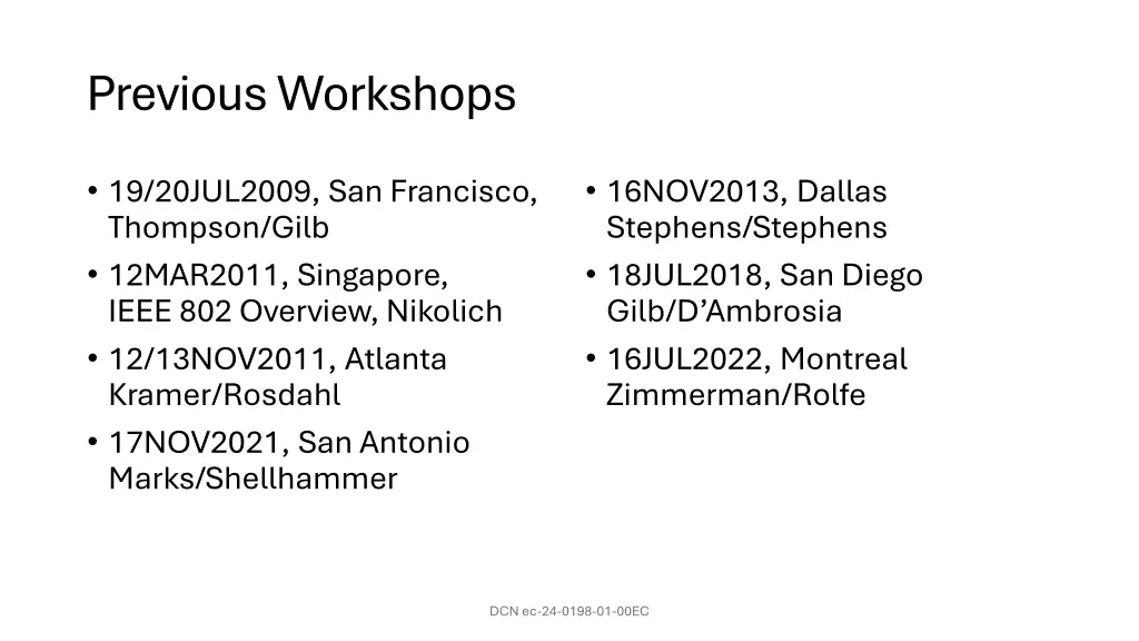previous workshops