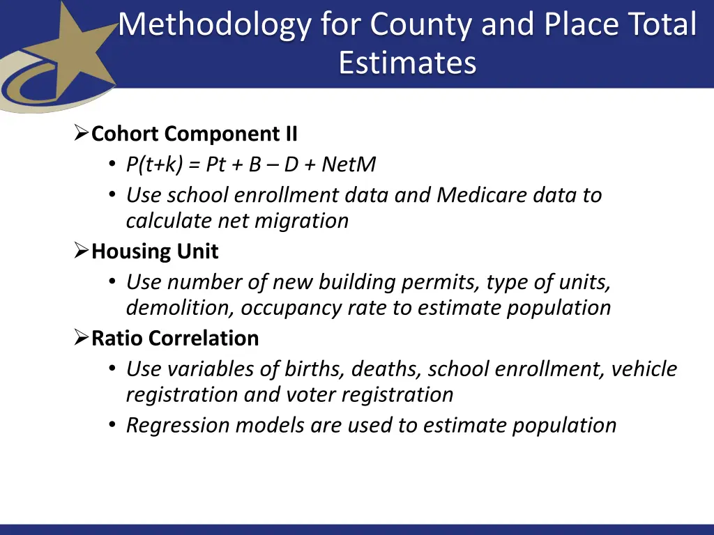 methodology for county and place total estimates